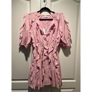 LACE the Label Pink GAIA FRILLS Mini Dress Vacation  Size S NWT$490